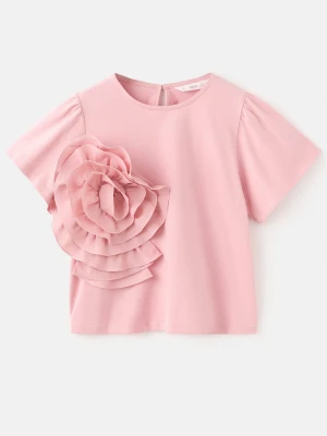 MANGO KIDS - Koszulka z kwiatowym wypukłym wzorem różowy - lata - Dzieci