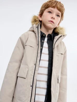 MANGO KIDS - Kurtka z futrzanym kapturem średni brązowy - - Dzieci