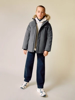 MANGO KIDS - Kurtka z futrzanym kapturem szary - - Dzieci