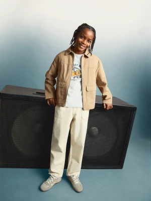 MANGO KIDS - Kurtka z serży z kieszeniami beżowy - - Dzieci