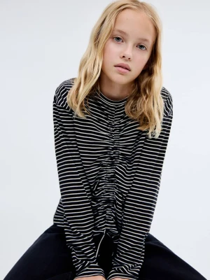 MANGO KIDS - Marszczona t-shirt w paski czarny - lata - Dzieci