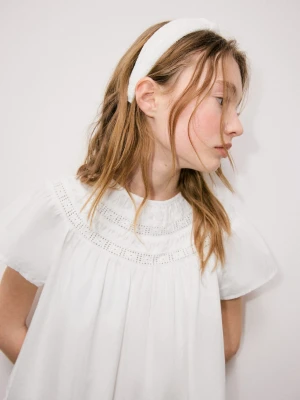 MANGO KIDS - Opaska bawełniana z haftem biały - Rozmiar uniwersalny - Dzieci