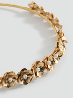 MANGO KIDS - Opaska z kwiatami i koralikami złoty - Rozmiar uniwersalny - Dzieci