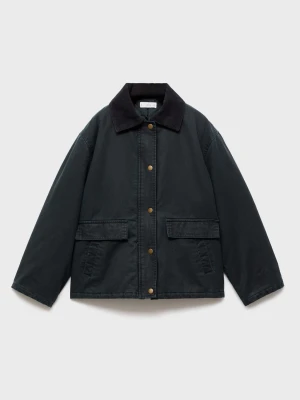 MANGO KIDS - Parka z efektem woskowania niebieski - - Dzieci