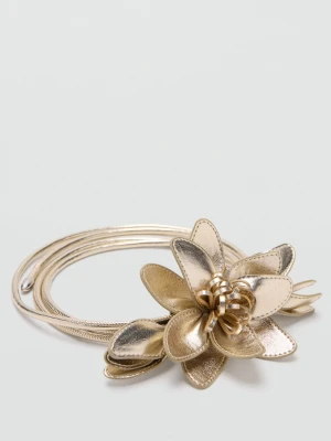 MANGO KIDS - Pasek z kwiatami w metalicznym kolorze złoty - Rozmiar uniwersalny - Dzieci