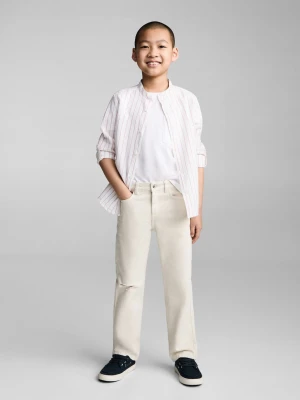 MANGO KIDS - Pasiasta koszula ze stójkowym kołnierzykiem ciemnopomarańczowy - - Dzieci