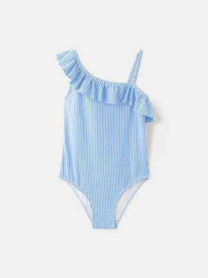 MANGO KIDS - Pasiasty strój kąpielowy z falbanką niebieski - lata - Dzieci