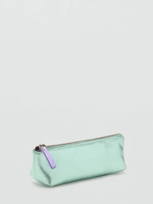 MANGO KIDS - Piórnik ze skóry z metalizowanym efektem bladozielony - Rozmiar uniwersalny - Dzieci