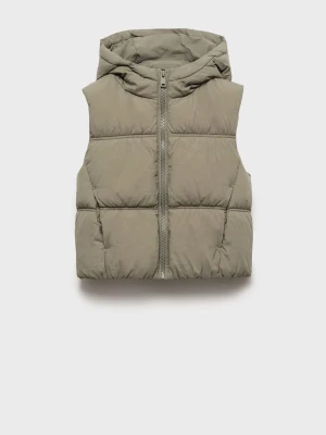 MANGO KIDS - Pikowana kamizelka z kapturem khaki - lata - Dzieci