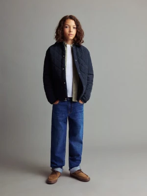 MANGO KIDS - Pikowana kurtka ocieplana z kołnierzem koszulowym khaki - - Dzieci