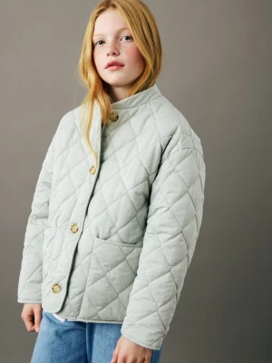 MANGO KIDS - Pikowana kurtka z guzikami bladozielony - - Dzieci