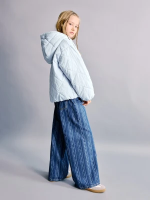 MANGO KIDS - Pikowana kurtka z kapturem błękitny - - Dzieci