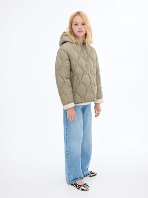 MANGO KIDS - Pikowana kurtka z kapturem khaki - - Dzieci