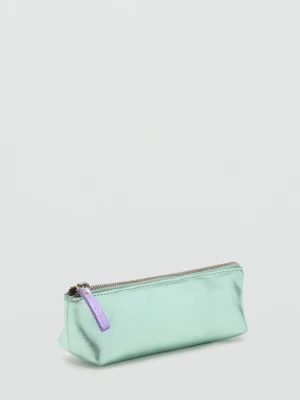 MANGO KIDS - Piórnik ze skóry z metalizowanym efektem bladozielony - Rozmiar uniwersalny - Dzieci