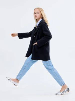 MANGO KIDS - Płaszcz midi z materiału granatowy - - Dzieci