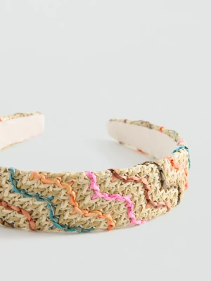 MANGO KIDS - Pleciona opaska do włosów z rafii piaskowy - Rozmiar uniwersalny - Dzieci