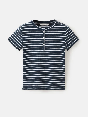Podkoszulek z dzianiny w pasy granatowy - Dzieci - lata - MANGO KIDS