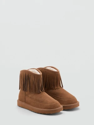 MANGO KIDS - Skórzane botki z frędzlami średni brązowy - - Dzieci