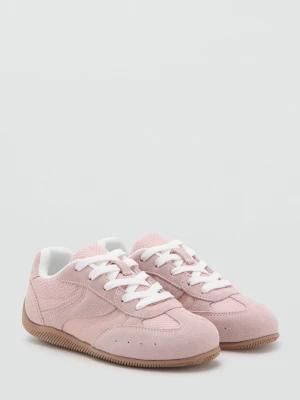 Skórzane buty sportowe wiązane na sznurówki blady róż - Dzieci - - MANGO KIDS