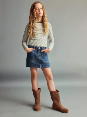 MANGO KIDS - Spódnica dżinsowa z bawełny ciemnoniebieski - - Dzieci