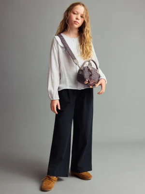 MANGO KIDS - Spodnie culotte z bawełny ciemnogranatowy - lata - Dzieci