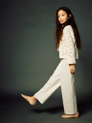 Spodnie haftowane wideleg beżowy - Dzieci - - MANGO KIDS