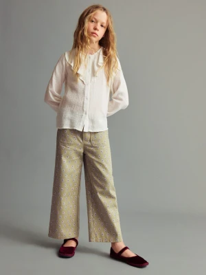 MANGO KIDS - Spodnie culotte w kwiaty miętowa zieleń - lata - Dzieci