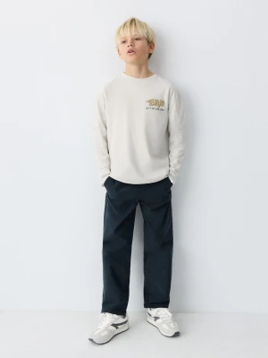 MANGO KIDS - Spodnie o prostym kroju z bawełny granatowy - - Dzieci