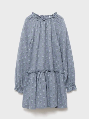 MANGO KIDS - Sukienka w kwiaty z falbaną błękitny - - Dzieci