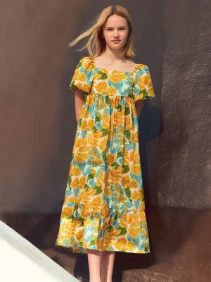MANGO KIDS - Sukienka tropikalny wzór musztardowy - - Dzieci