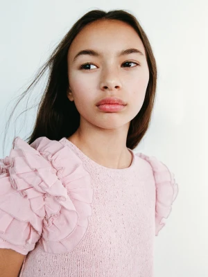 MANGO KIDS - Sukienka z dzianiny z falbanami różowy - lata - Dzieci