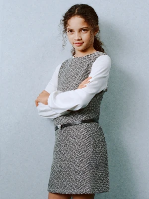 MANGO KIDS - Sukienka z tweedu i lureksu niebieski - - Dzieci