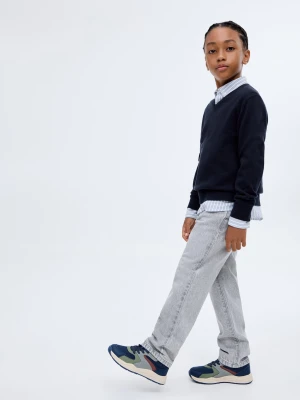 MANGO KIDS - Sweter bawełniany z dekoltem w szpic ciemnogranatowy - lata - Dzieci