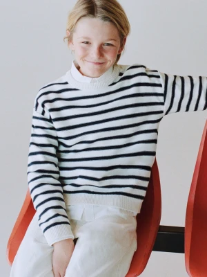 MANGO KIDS - Sweter dzianinowy w paski złamana biel - lata - Dzieci
