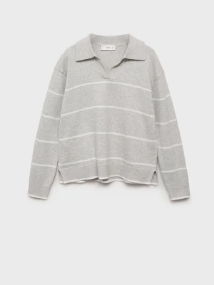 MANGO KIDS - Sweter w paski z kołnierzykiem polo jasnoszary - lata - Dzieci
