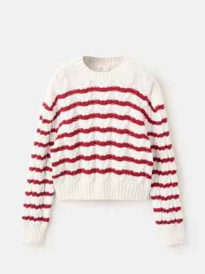 MANGO KIDS - Sweter w paski z warkoczami czerwony - lata - Dzieci