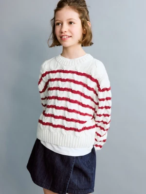 MANGO KIDS - Sweter w paski z warkoczami czerwony - lata - Dzieci