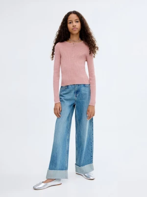 MANGO KIDS - Sweter w prążki z guzikami różowy - lata - Dzieci