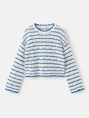 MANGO KIDS - Sweter z ażurowej dzianiny w paski electric blue - lata - Dzieci