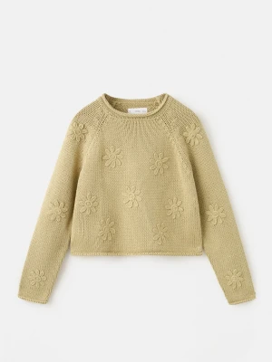 MANGO KIDS - Sweter z dzianiny z motywem kwiatów oliwkowozielony - lata - Dzieci