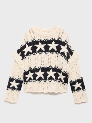 MANGO KIDS - Sweter z dzianiny w gwiazdy złamana biel - lata - Dzieci
