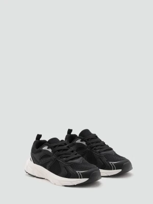 MANGO KIDS - Sznurowane buty sportowe z łączonych materiałów czarny - - Dzieci