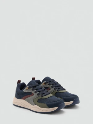MANGO KIDS - Sznurowane buty sportowe z łączonych materiałów niebieski - - Dzieci