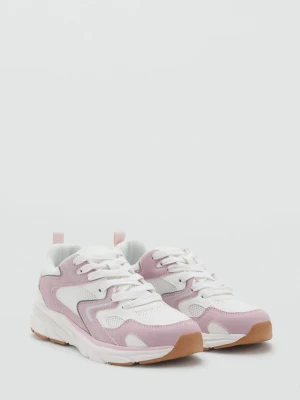 MANGO KIDS - Sznurowane buty sportowe z łączonych materiałów pastelowy róż - - Dzieci