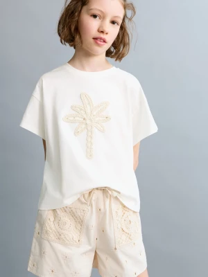 MANGO KIDS - Szorty o prostym kroju z haftem kremowy / écru - lata - Dzieci