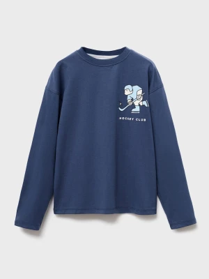 MANGO KIDS - Bawełniany wzorzysty t-shirt granatowy - lata - Dzieci
