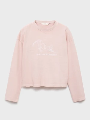 MANGO KIDS - Bawełniany wzorzysty t-shirt różowy - lata - Dzieci