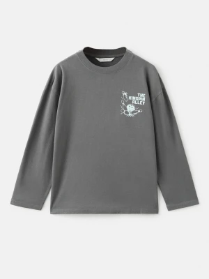 MANGO KIDS - Bawełniany wzorzysty t-shirt szary - lata - Dzieci
