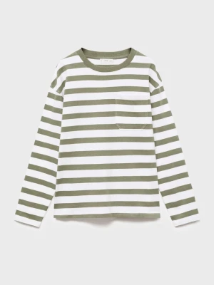 MANGO KIDS - Pasiasta koszulka z kieszenią zielony - lata - Dzieci