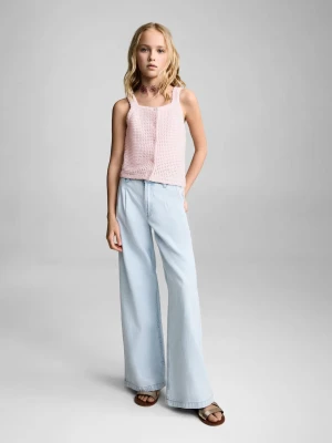 MANGO KIDS - Top dzianinowy z guzikami pastelowy róż - lata - Dzieci